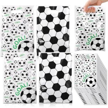 Imagem de Abbylike 60 peças de sacolas de brinde de futebol, sacolas de lembrancinhas de plástico para presente, doces, lanches, impressão dupla face com alça para equipes, eventos, tema de aniversário