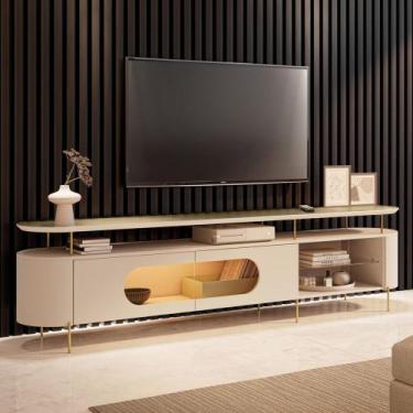 Imagem de Rack TV 85 Pol 220cm 2 Portas Com LED Ária Off/Champanhe - HB Móveis -