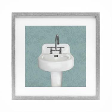 Imagem de Stupell Industries Pia de banheiro simples impressão emoldurada cinza design sob vidro por Matthew Piotrowicz, 16 x 16