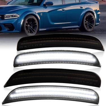 Imagem de Gempro Luzes de LED para marcadores laterais compatíveis com Dodge Charger LD 2015-2023, lentes fumê de para-choque, 4 peças (LED branco)