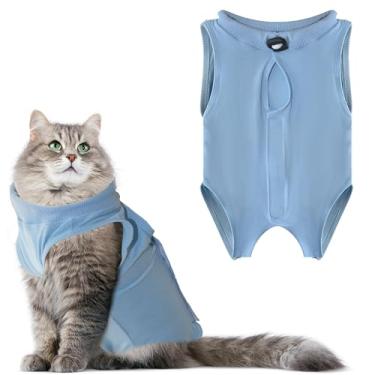 Imagem de LIEVUIKEN Terno de recuperação de gatos anti-lamber, traje de recuperação de cirurgia para gatos fêmeas macacão gatinho após esterilização, alternativa cone de vergonha, roupas cirúrgicas pós-cirurgia