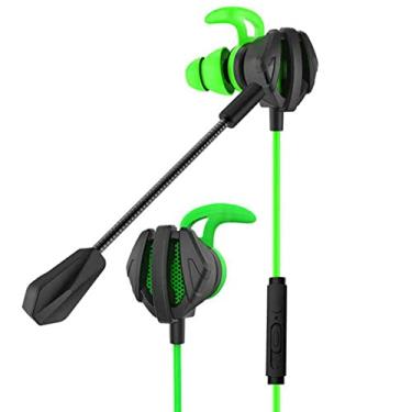 Imagem de iayokocc Fones de ouvido para jogos G6 com fio com microfone duplo, fones de ouvido intra-auriculares para jogos com cancelamento de ruído, fones de ouvido de 3,5 mm para PC, celulares, para chamadas