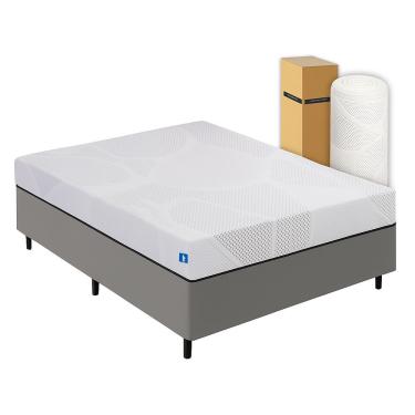 Imagem de Cama Box Queen Desmontável Cinza + Colchão Umaflex Fit Firm D33 17cm Altura - Orthocamas