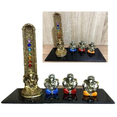 Imagem de Kit Porta Incenso Ganesha 7 Chakras + Trio + Bandeja Preto - Mundo Car
