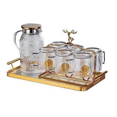 Imagem de Conjunto de jarra de água com girassol, conjunto doméstico à espera da sala de estar, xícara de chá de vidro, resistente a altas temperaturas, jarro de água com copos (cor: B)