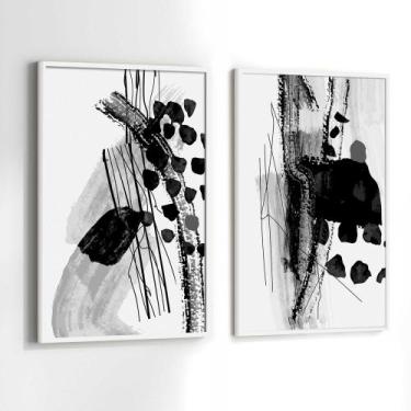 Imagem de Conjunto Quadros Decorativos com Moldura Preto e Branco Abstrato Kit 2