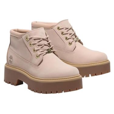 Imagem de Timberland Bota feminina Stone Street Mid Lace Up Fashion Boot, Nobuck bege claro, 5.5 Wide