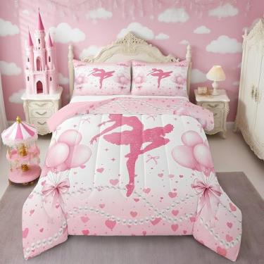 Imagem de Conjunto de edredom infantil de bailarina, tamanho casal, com balão de pérola, coração, decoração de quarto de meninas e meninos, edredom sonhador brilhante com glitter, conjunto de edredom rosa