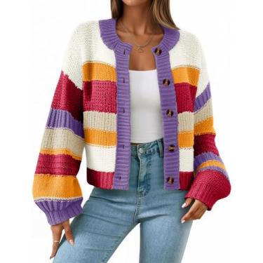 Imagem de Suéter de cardigã Saodimallsu feminino listrado colorido