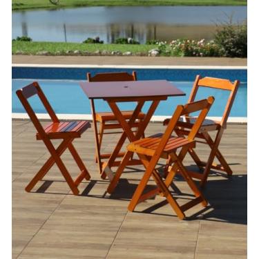 Imagem de Jogo De Mesa 70x70 C/4 Cadeiras com Furo para Ombrelone Mel - Móveis Britz