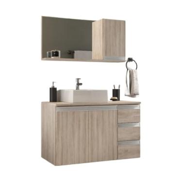 Imagem de Gabinete Banheiro Prisma 80cm (gabinete + cuba + espelheira) Opção: TAMPO VIDRO (Madeirado Inteiro,COM TAMPO)