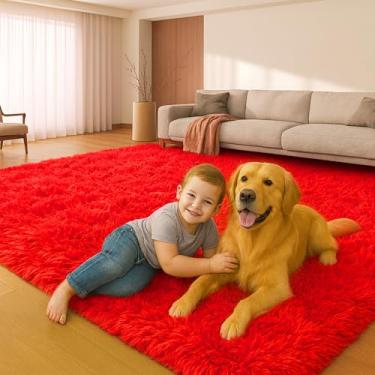 Imagem de Mtandyx Tapetes para sala de estar, tapetes para quarto, tapete fofo de pelúcia, tapete vermelho antiderrapante, adequado para decoração de casa de dormitório infantil, estética.