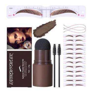 Imagem de GL-Turelifes Conjunto de estêncil de sobrancelha, kit de pó de carimbo de sobrancelha com 12 estênceis de sobrancelha, 2 cordões elásticos e 2 pincéis de sobrancelha, kit de carimbo de sobrancelha