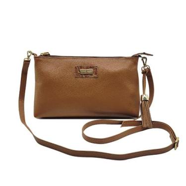 Imagem de Bolsa de Ombro Feminina Couro Legítimo Bolso Interno Alça Regulável Ta