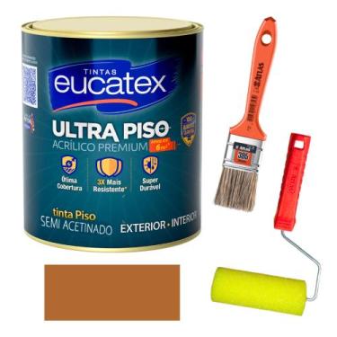 Imagem de Kit Tinta para Pintar Piso e Calçada 900ml + Rolo + Pincel - Eucatex, 