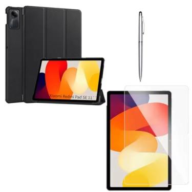 Imagem de Capa Magnética Anti Impacto Compatível Xiaomi Redmi Pad Se 11 Polegadas 2023 Case Flip Para Tablet Capa Para Xiaomi Pad Se 11 + Película de Vidro (Preto)