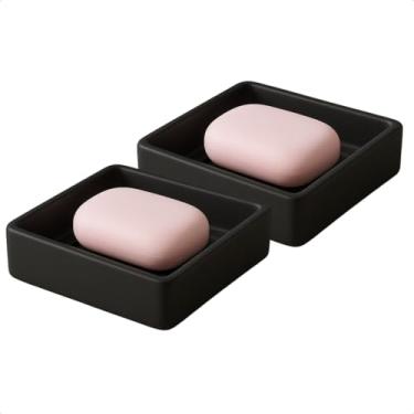 Imagem de Kit 2 Saboneteiras Modernas Porta Sabonete Barra Drenagem Escorredor Banheiro Pia Lavabo Cozinha (2 Preto N1)