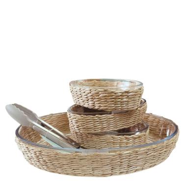 Imagem de Travessa e Assadeira Refratárias 5un Vidro Oval com Suporte de Rattan