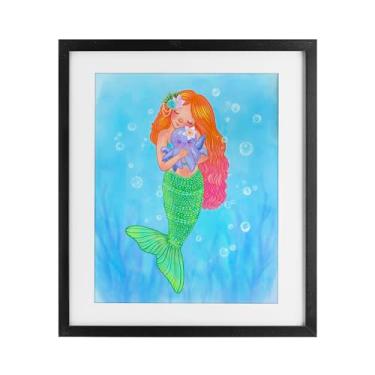 Imagem de Stupell Industries Sweet Mermaid Love Impressão emoldurada preta sob vidro, design de Stephanie Sanchez, 53 x 43 cm