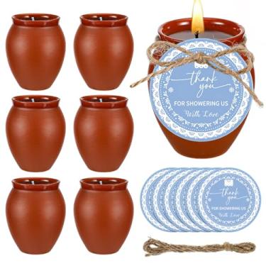 Imagem de Lounsweer Conjunto de 6 velas mexicanas de cantaritos de barro mexicanos Cielito Lindo com etiquetas de agradecimento para chá de bebê mexicano terracota presentes para convidados decoração de festa