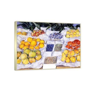 Imagem de Famosa pintura de arte de parede - (frutas exibidas) por Gustave Caillebotte - Reproduções impressas em tela - imagens para decoração de sala de estar (40 x 50 cm (15,8 x 19,7 pol)/molduras champanhe)