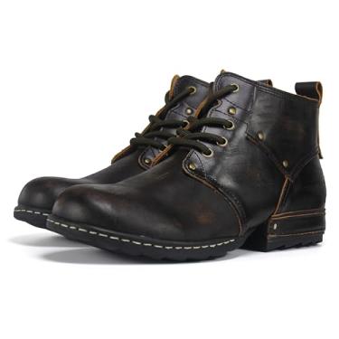 Imagem de Psanfawq Botas de motocicleta masculinas modernas de couro Chukka Botas casuais de equitação com cadarço AF001-3, Café, 42