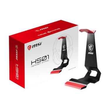 Imagem de MSI Suporte de fone de ouvido para jogos HS01 "Preto com vermelho, design de metal sólido, base antiderrapante, organizador de cabo, suporte móvel"