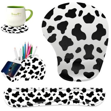 Imagem de Conjunto de mouse pad ergonômico para descanso de pulso para teclado, base de poliuretano antiderrapante para laptop, casa, jogos, escritório, suporte de caneta de elefante combinando e porta-copos