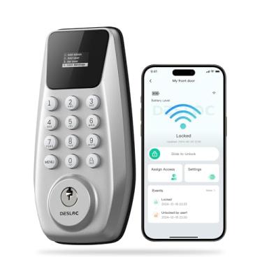 Imagem de DESLOC Fechadura de porta C100 Plus com visor, fechadura de porta de entrada sem chave, fechadura de teclado com tela, trava automática, 100 códigos PIN, modo de passagem, IP54, bateria de 12 meses