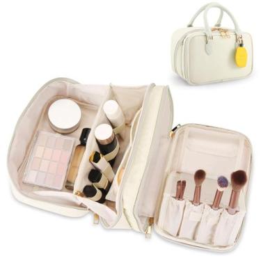 Imagem de Bolsa de maquiagem de viagem HauteHues Fashion Large Capacity Bege