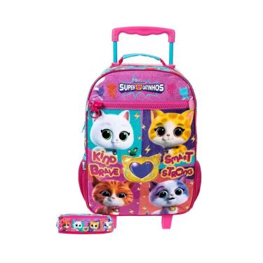 Imagem de Kit Escolar Super Gatinhos Mochila De Rodas + Estojo Duplo