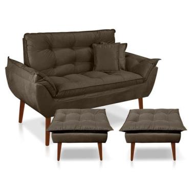 Imagem de Kit Poltrona Decorativa Namoradeira 2 Puffs Opala e 2 Almofadas Suede 
