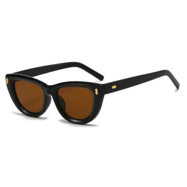 Imagem de HPIRME Óculos de sol femininos com armação oval e armação grossa, estilo retrô, UV400 (MN5752-C8)