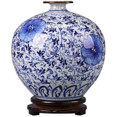 Imagem de AKALNNB Vasos para decoração vaso de cerâmica vintage azul e branco porcelana decoração familiar flor falsa flor azul grande 22 * 22 cm para flores, a