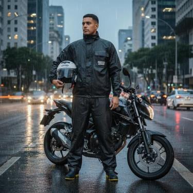 Imagem de Capa Chuva Motociclista MoveGiro PVC Grosso Refletiva Calça e Jaqueta 