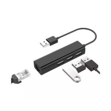 Imagem de Adaptador USB 2.0 para RJ45 (LAN) com 3 portas de hub USB - Lightbek O