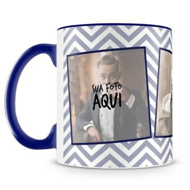 Imagem de Caneca Personalizada com Foto Azul Escuro - Modelo 10 (3 Fotos) - Amo 
