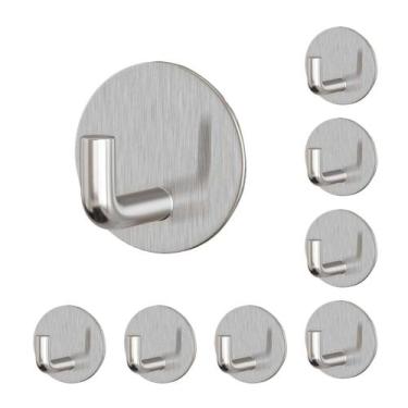 Imagem de Pacote com 8 ganchos de parede adesivos prateados EDMILE para banheiro