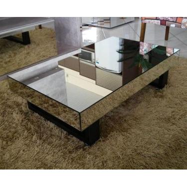 Imagem de Mesa de centro espelhada retangular para sala de estar com pés preto -