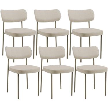 Imagem de Kit 06 Cadeiras Estofadas Para Sala De Jantar Melina Base Arena L02 Linho Bege - Lyam Decor