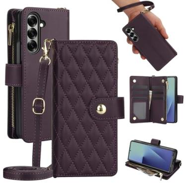 Imagem de Asuwish Capa de celular para Samsung Galaxy Z Fold 7 com zíper carteira com compartimento para cartão com suporte flip alça de pulso bolsa bolso dinheiro celular acessórios de couro ZFold Z7 G Fold7