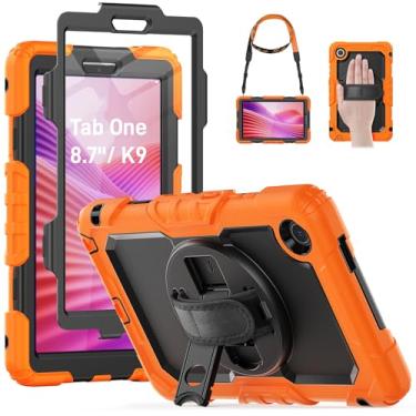 Imagem de HXCASEAC Capa para Lenovo Tab One/Tab K9 2025 (TB-305FU) 8,7 polegadas, com protetor de tela/alça de mão rotativa/suporte resistente, capa protetora para tablet Lenovo one - laranja