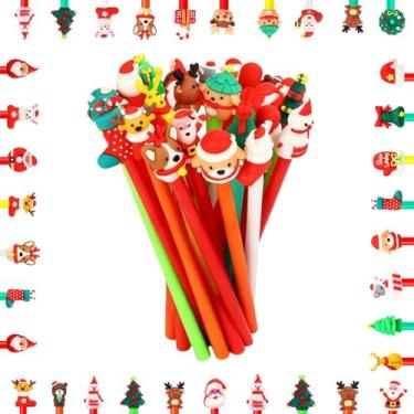 Imagem de Hadoife Pacote com 25 canetas de Natal a granel – Canetas de Natal com design de desenho animado Multestyle, lembrancinhas de festa, com Papai Noel, boneco de neve, rena e padrões de árvore de Natal