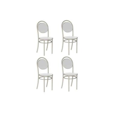 Imagem de Kit 4 Cadeiras Sala Jantar 190 Aço 4 Uni Prata-courano Branco - Carraro
