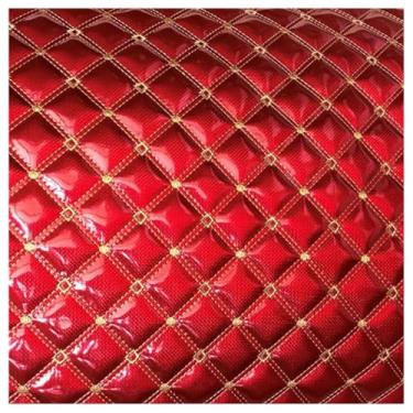 Imagem de Tecido de couro sintético acolchoado com ponto de diamante acolchoado forro de linho estofado de veículo interior (vermelho, 1,55 x 8 m)