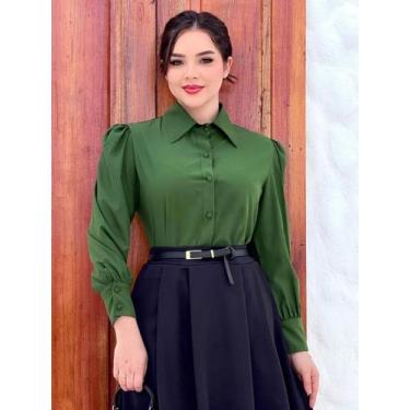 Imagem de Camisa Social Feminina Manga Longa Elegante Moderna - Fashion, Verde, 