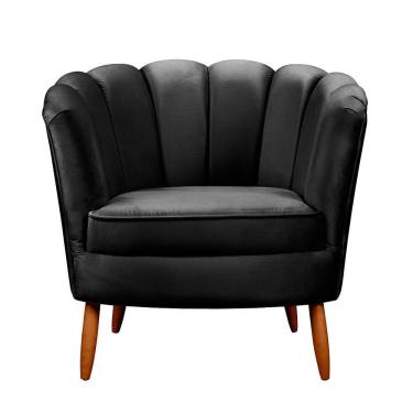 Imagem de Poltrona Ariel Petala Decorativa Pés De Madeira Veludo Preto