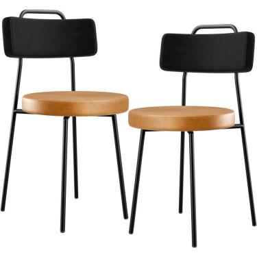 Imagem de Kit 02 Cadeiras Decorativas Estofada Para Sala Jantar Barcelona L02 Couríssimo Preto Whisky