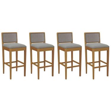 Imagem de Banqueta Sala de Jantar Sara 1BMM005CA Premium Madeira Maciça Kit 4 Un Carvalho/Boucle Cinza/Tela Chumbo - Kappesberg