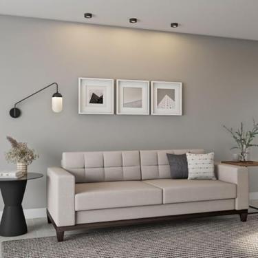 Imagem de Sofá 3 Lugares Alive Base de Madeira Linho Cotton Cru 210 cm